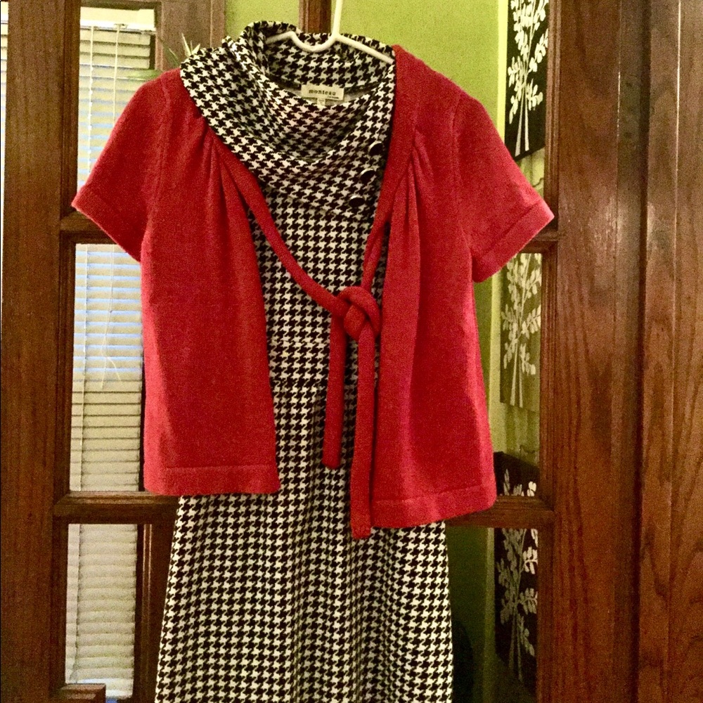 ANN TAYLOR red short sleeve cropped sweater w/ tie